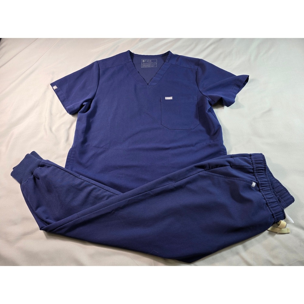 FIGS Scrub Set Men Medium Blue Chisec Three-Pocket Top & Tansen Jogger Pants